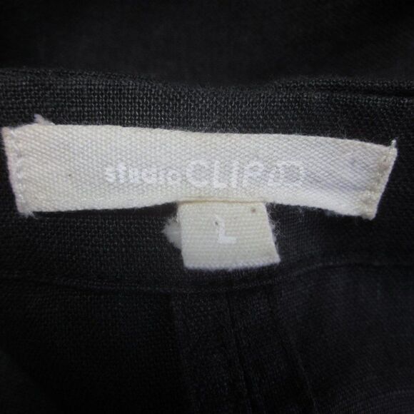 Studio Clip Women Size L Oversized Black 100% Linen Top Japanese Designer Blouse - Picture 3 of 11